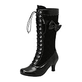 Damen Stiefeletten mit Absatz Schleife elegante High Heels Stiefel für Business Abendmode Winter Styling (Black, 39)