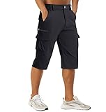MAGCOMSEN Herren 3/4 Outdoor Hose Leicht Sommer Bermuda Schnell Trockend Cargo Short Herren Stretch Multi Taschen Radhose Wandern Dreiviertel Hosen Schwarz 34