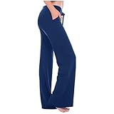 Yoga-Hose für Damen, Übergröße, lässig, gerades weites Bein, Hose mit Tasche, einfarbig, hohe Taille, Laufhose, Jogginghose, dehnbar, Baggy, Workout-Hose, Kordelzug, Sweatpants Trainingsanzug, 01 blau