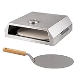 bremermann Pizzabox inkl. Thermometer für Grills inkl. Schaufel und Pizzastein in 34x28 cm, Pizza-Aufsatz (Metallic)