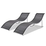 WDGJJFECNMUEHI Klappbare Sonnenliegen 2 STK. Aluminium Gartenliege Pool Lounge Set mit Textilene Bezug, Wetterbeständig & Ergonomisch, Schwarz Grau, Max 160kg, Kein Zusammenbau