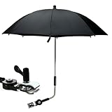 Sonnenschirm Kinderwagen – 50+ UV Schutz, 72 cm Kinderwagen-Sonnenschirm mit Verstellbarer Befestigungsklemme, 360° Flexibler Sonnenschutz, Robuster Regenschirm für Buggy & Kinderwagen, Schwarz