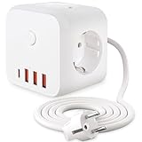 Dhqkqg Steckdosenwürfel, Steckdosenwürfel Mit Usb, 3 Fach Mehrfachsteckdose Cube mit 3 USB-A & 1 USB-C, Steckdosen Würfel, Steckdosenleiste mit USB,Wandsteckdose Steckdosenadapter für Büro,Hause, Weiß