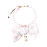 Choker Schwarz Perlenhalsband für Katzen mit edler Fliege, verstellbare Perlenkette mit Fliege, geeignet für Hauskatzen und kleine Hunde WüRgehalsband Hund (G, One Size)