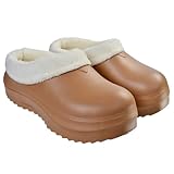 Harssidanzar Damen Clogs mit Flauschigem Futter aus Eva Warme Winter Slipper mit Plüschkragen HL243EU, Braun, Größe 40/41