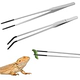 Lusofie 2 Stück Edelstahl Aquarium Pinzette Lang Gerade Futterpinzette Gebogene Spitze Pinzetten Set mit Gummikopf 26cm Extra Lange Pinzette für Wasserpflanze Pflanzenpinzette Reptilien Futterzange