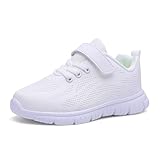 Qciplr Turnschuhe Jungen Mädchen Sportschuhe Laufschuhe Mesh Atmungsaktiv Hallenschuhe Tennisschuhe Leicht Outdoor Fitness Sneaker Weiß 34EU