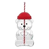 CCYLEZ Niedlicher Bären-Glasbecher, Bären-Strohbecher mit Strohhalm und Deckel 20oz, Wassergläser-Becher für Eiskaffee, Bubble Tea