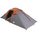vidaXL Graues und Orangenes Tunnelzelt für 4 Personen, Wasserdicht, Robust, Atmungsaktiv, Einfach aufzubauen, Für Outdoor mit Reißverschluss, Bodenanker, Ideal zum Wandern, Reisen, Backpacken