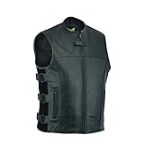 Leatherick Herren-Motorradweste im Warrior-Stil aus Leder für Herren mit verdeckten Tragetaschen, Schwarz (Spaltleder), M