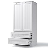 Bealife Hochschrank, Küchenbuffet mit 2 Schubladen und 2 Türen, Freistehender Küchenschrank für Küche, Esszimmer und Wohnzimmer, Weiß