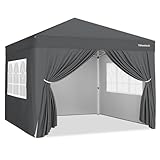 Yaheetech Pavillon 3x3m mit 4 Seitenwänden Pop-up Faltpavillon Wasserdicht Winterfest Höhenverstellbar mit Rolltasche Stahlgestell UV Schutz 50+ Dunkelgrau