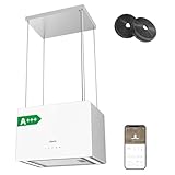 CIARRA CBCS4850 A+++ Inselhaube Umluft Dunstabzugshaube Insel Freihängend 48cm 700m³/h mit Smart Wi-Fi App 4 Stufen Booster Inselabzugshaube CBCF003 Aktivkohlefilter Edelstahl Weiß Glas