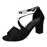 IQYU Schuhe Damen Ballerina Damen Schnallenriemen Blockabsatz Sandalen Perlen Fischmaul High Heels Sommer Lässige Knöchelriemen Sandalen Pumps Boho Schuhe Sandalen Hallux Valgus Damen 43 (Black, 37)