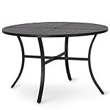 PHI VILLA Gartentisch Esstisch Balkontisch Wetterfest 107 cm Rund, Klein Gartentische Terrassentisch mit Schirmloch für 4, Im Freien Essen Schwarze E-Beschichtung Outdoor Tisch für Veranda Garten