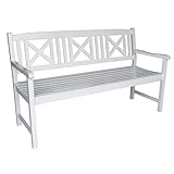 PRESTIGE HOME LIVING OUTDOOR Weiße Gartenbank aus Akazienholz, 3-Sitzer, 150 x 61 x 89 cm