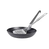 GRÄWE Schmiedeeiserne Bratpfanne F400, Ø 24 cm, hoher Rand, Eisenpfanne mit Wender, 400° C hitzebeständig, Pfanne aus Eisen, kratzfeste Bratpfanne, unbeschichtet, Outdoor-Cooking, induktionsgeeignet