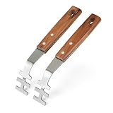 onlyfire Grillrostheber Edelstahl mit Holzgriff, Grillzubehör für Edelstahlroste und Grillrost Gusseisen, Universal Grillwerkzeug, 2 Stück