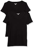 Amazon Essentials Damen Kurzärmeliges T-Shirt mit V-Ausschnitt, Schmale Passform, 2er-Pack, Schwarz, M