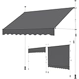 Yaheetech Klemmmarkise 250cm Bereit Balkonmarkise mit Handkurbel Sonnenschutz ohne Bohren Sonnenmarkise höhenverstellbar Markise mit Gestell wasserdicht, Dunkelgrau