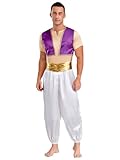 Monduelle Herren Arabischer Prinz Kostüm Orient Flaschengeist Kostüm Satin Weste + Hemd Tops + Pumphose Halloween Fasching Karneval Lila 3XL