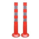 asdchZen Sicherheitspoller, Parkplatzabsperrpfosten Aus Stahl, Flexible Verkehrsleitpfosten, Warnkegel, 76 cm Hohe Kunststoff-Parkplatzabsperrung Mit Reflektierendem Band, Rot + Silber, 2Er-Pack