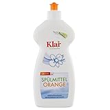 Klar Spülmittel 500 ml I Umweltfreundliches Spülmittel-Konzentrat mit zartem Orangen-Duft I Für ein strahlend sauberes Geschirr I Frei von synthetischen Duft- & Farbstoffen I Vegan