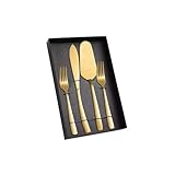 Hochzeits Tortenmesser und Server Set Hochzeitsgeschenke Edelstahl Kuchenbesteck Set Tortenausstecher Tortenheber Kuchengabeln mit Geschenkbox für Hochzeit Geburtstag Partys Jubiläum (Gold)