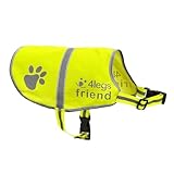 Yellow Dog Safety Reflective Lightweight Vest with Leash Hole 5 Sizes - Snap Lock Buckle Straps, High Visibility for Outdoor Activity Day and Night, Keep Your Dog Safe from Cars & Hunting Accidents