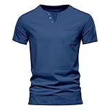 T-Shirts Herren Henley Shirt Kurzarm Muscle Slim Fit Sommer Basic Button Shirts Top Sommershirt Freizeit Klamotten Basic Tee Oberteil Sport Tops Freizeit Longshirt Black Tshirt Men Slim