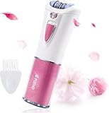 Bubbacare Epilierer, Smooth Glide Gesichtsepilierer für Frauen, Haarentferner, Gesicht, Beine, Bikini, Achseln, Arme, rutschfest, LED-Licht, tragbar, rosa Tasche, saubere Bürste, 2 AAA-Batterien