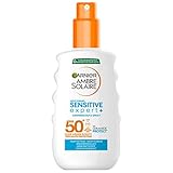 Garnier Sonnenschutz-Spray mit LSF 50+, Wasserfestes und rückstandsloses Spray für empfindliche Haut, Ambre Solaire Sensitive expert+, 1 x 150 ml