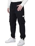 Cargohose Herren Chino Hose 6 Taschen Cargo Hosen Männer Jogginghose Baumwolle Casual Trainingshose Slim Fit Trousers Schwarz M