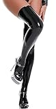 FEOYA Damen Wet Look Oberschenkel Hohe Strümpfe Strumpfhosen Geeignet Für Match Wet Look Dessous Set Tanga Bodysuits Figurbetontes Minikleid Damen Nachtwäsche Clubwear Tanzparty Kostüm E-Schwarz XXL