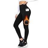 ACTINPUT Thermo Leggings Damen Gefütterte Thermoleggins High Waist Thermohose Winter Warme Sportleggins Strumpfhosen Yogahose Laufhose Sporthose mit Taschen(Schwarz,L-XL)