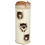 PawHut Kratztonne 96 cm Hoch Ø 38 cm vierstöckige Katzentonne mit Plüschrand, abnehmbarem und waschbarem Plüschbett, Katzenhöhle, Kratzbaum für Katzen unter 6 kg, Cremeweiß