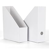 HORLIMER 12 Stück Weiß Stehsammler A4, Zeitschriftensammler aus Karton – Zeitschriftenhalter-Organizer mit Etiketten für Bücher, Dokumente – 25,4x8,5x30,5 cm