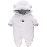 Baby Winter Schneeanzug Baby Strampler, Junge und Mädchen Einteiliger Anzug mit Kapuze, Kleinkind Oberbekleidung Schneeanzug Set Dick und Warm,Weiß 0-3 Monate