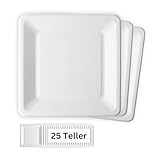 Linario® Einweg Grillteller - 25cm eckig - biologisch abbaubar aus Zuckerrohr - 25 Stück