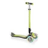 GLOBBER Elite Deluxe Lights – Tretroller Kinder, 120/80 mm, ABEC 5, 3-rädrig, höhenverstellbar, LED-Rollen, Lime grün