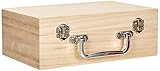 RAYHER HOBBY 6158000 Holz-Koffer 25x16x9 cm, Griff in Metalloptik, Scharniere aus Metall, Bastelkoffer, Holzkoffer ohne Inneneinteilung, Beige