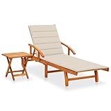 Annlera Sonnenliege Relaxliege aus Holz mit Tisch und Beige Auflage Liegestuhl Gartenmöbel Klappbare Liegenauflage für Garten Terrasse oder Balkon Ergonomischen Designs 200x67x85 cm