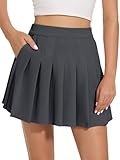 Eisnnu Frauen Mädchen Kurze hohe Taille Taschen gefaltete Rock, Basic Solid Dehnbaren Informell Mini Skater Rock mit Shorts S-XXXL (DE/NL/SE/PL, Alphanumerisch, L, Regular, Regular, Grau)