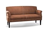 CAVADORE 3-Sitzer Küchensofa Malm, Sitzbank für Küche oder Esszimmer in Lederoptik, Inkl. Armteilverstellung, Federkern und moderner Kontrastnaht, 182 x 97 x 78, Mikrofaser: cognac