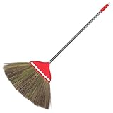 TOKIDNY Traditioneller Handgefertigter Grasbesen 106cm mit Rotem Stiel Weicher Chinesischer Kehrbesen für Innen und Außenbereiche Garten Terrasse und Holzböden