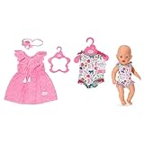 BABY born Trendy Blumenkleid, Puppenkleid aus rosa Spitzenstoff mit Haarband für 43 cm Puppen & Badeanzug, EIN Stück, Puppen-Badeanzug mit buntem Print für 43 cm Puppen