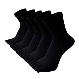 FULLANT Herren Baumwolle Zehensocken Sport Laufen Fünf Finger Crew Socken 5 Paar, Schwarz , M