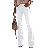 HYCYYFC Ausgestellte Schlaghose mit elastischer Taille für Damen, Röhrenjeans, gerade, Stretch-Denim mit weitem Bein, Schlagjeans (Color : White, Size : L)