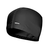 Badekappe wasserdicht Bademütze PU Beschichtet Weiche Badehaube Ohrenschutz Schwimmhaube Schwimmkappe für Herren Damen Lange Kurzes Haar (1xSchwarz)