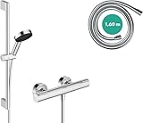 hansgrohe Pulsify Select S - wassersparendes Duschset mit Thermostat Ecostat Element, Duschthermostat mit Duschkopf 8,2 l/min (EcoSmart), Duschstange 65cm, Duschschlauch und Halterung, Chrom, 24272000